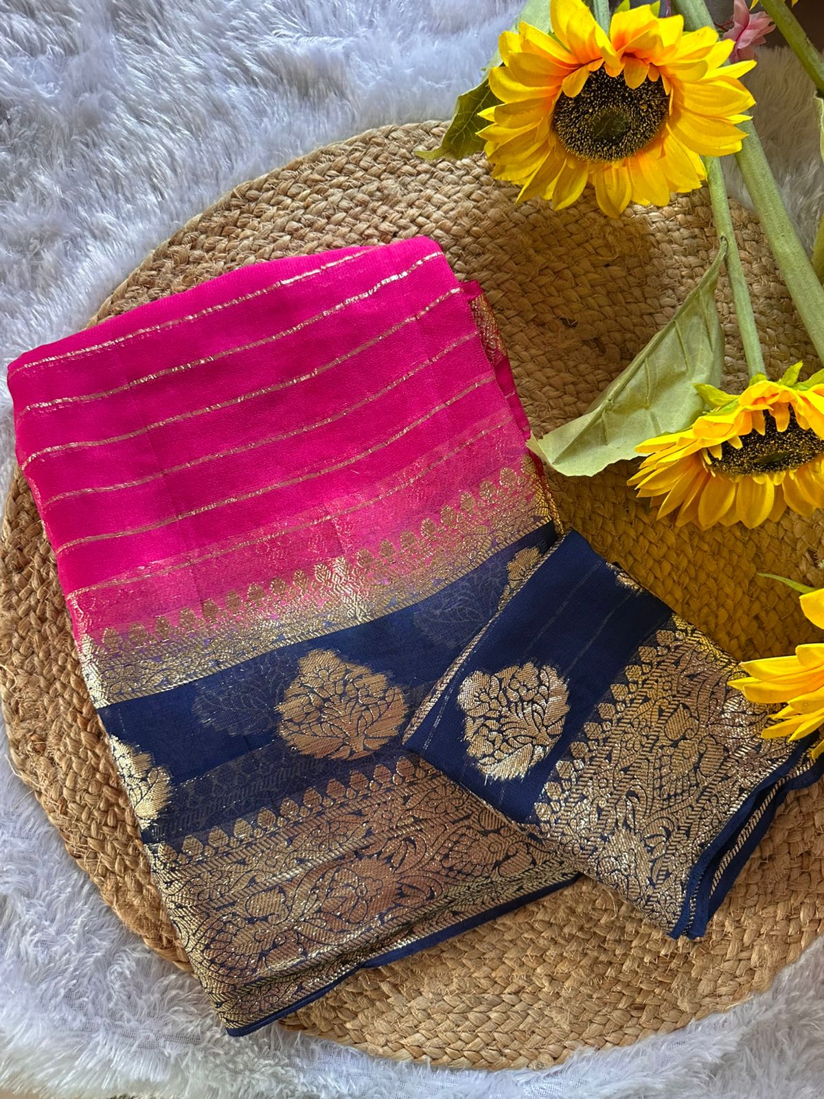 Pink Buttery Soft Georgette Saree with Zari Border & Pallu